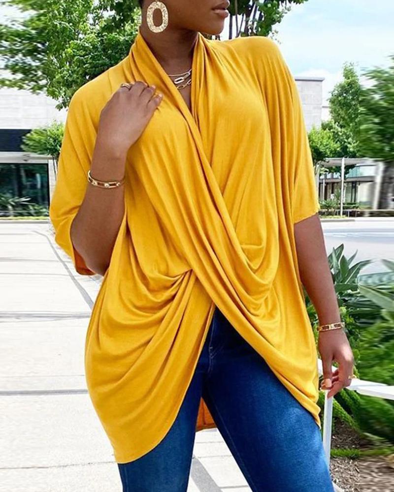 

Crisscross V Neck Ruched Top, Yellow