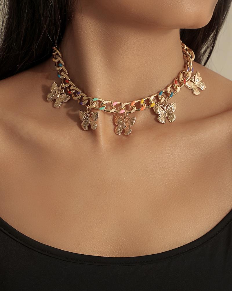

1pc Butterfly Decor Chain Choker, Gold