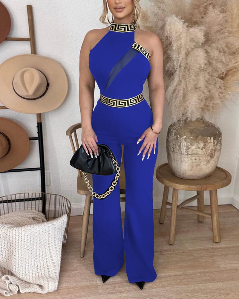 

Geo Tape Patch Sheer Mesh Jumpsuit, Blue