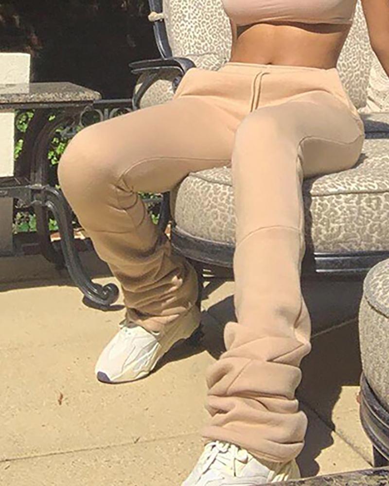 

Pocket Design Drawstring Ruched Sweatpants, Khaki