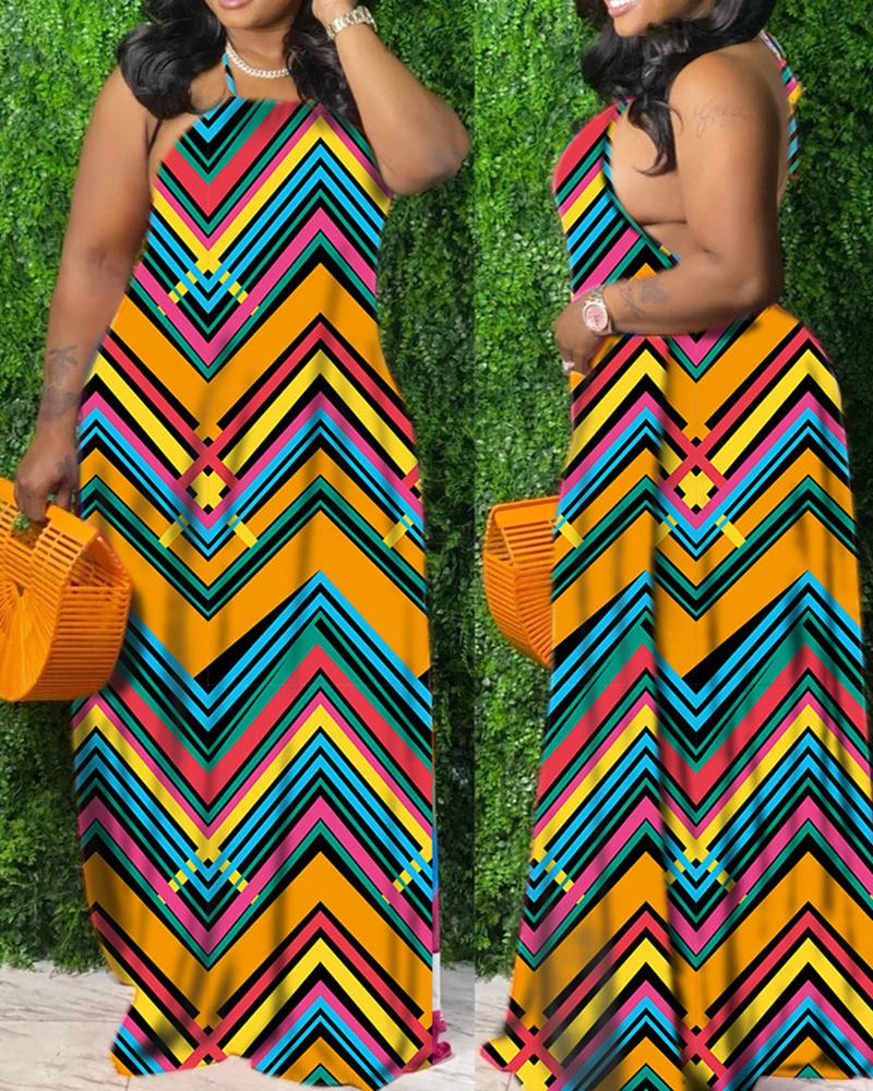 

All Over Print Halter Backless Cami Maxi Dress, Multicolor
