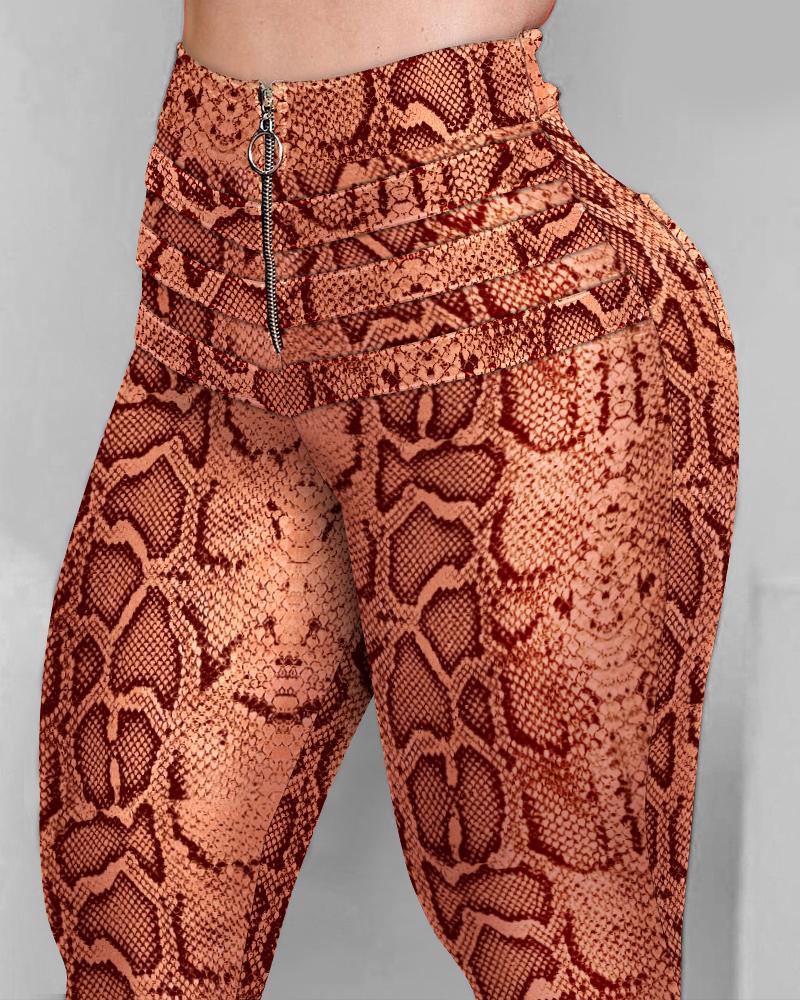 

Snakeskin Print Zipper Fly Skinny Pants