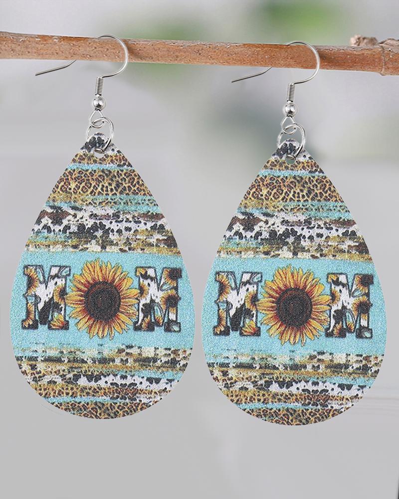 

1Pair Mother's Day Sunflower Mom Animal Print Cowboy Style Waterdrop Earrings, Multicolor