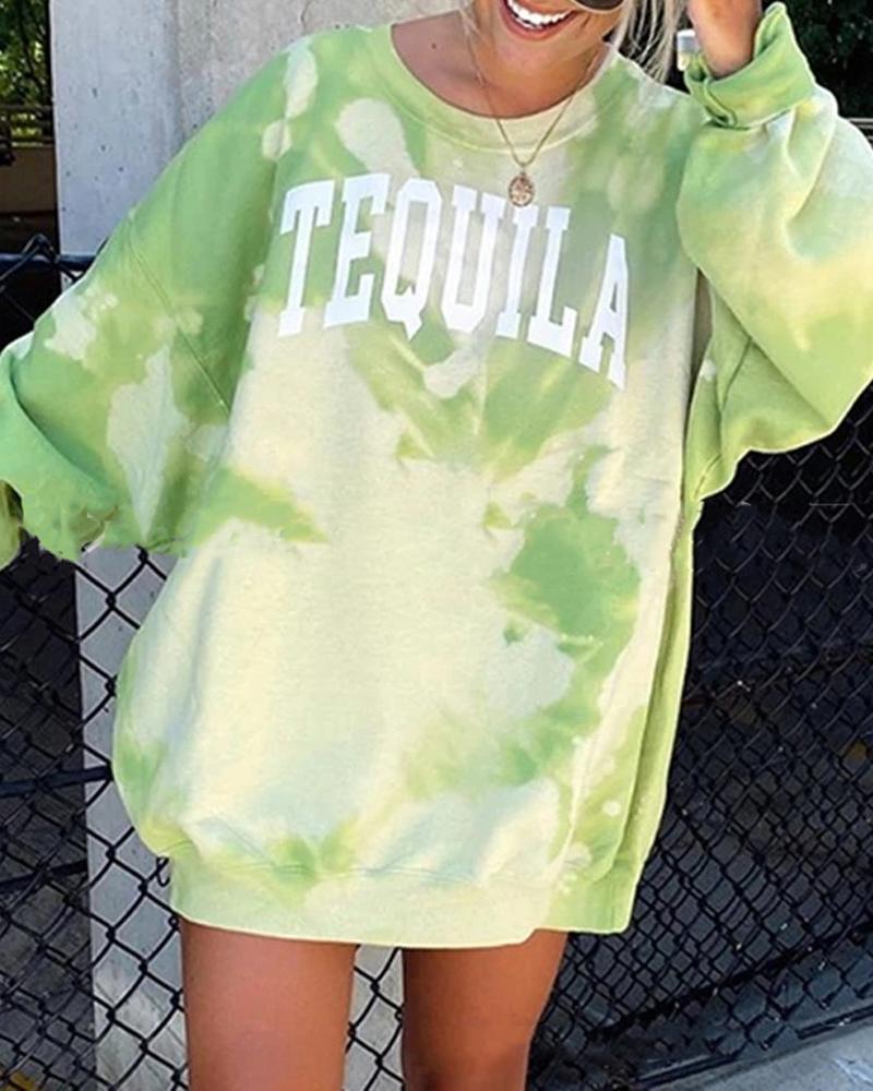 

Tie Dye Letter Print Sweatshirt, Green