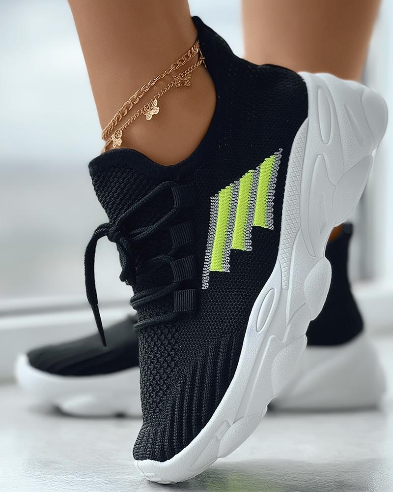 

Breathable Lace-up Knit Sneakers, Black