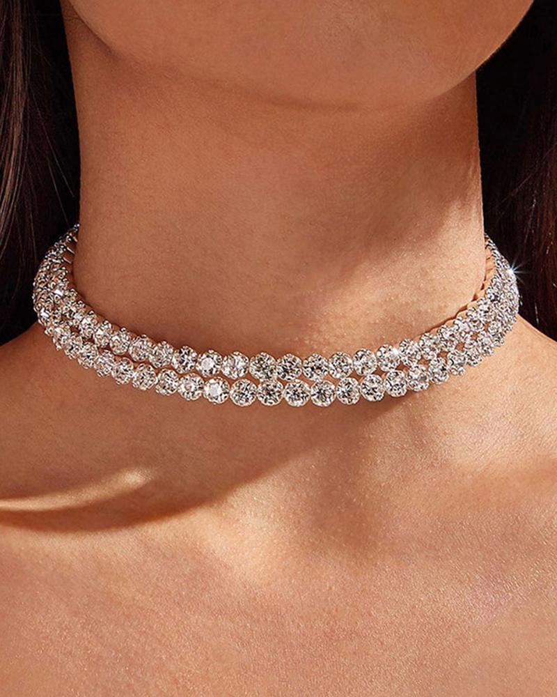 1pc Allover Floral Rhinestone Pattern Layered Wedding Choker