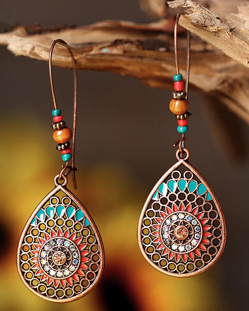 

1Pair Bohemian Hollow Out Beaded Tear Drop Earrings, Wine red