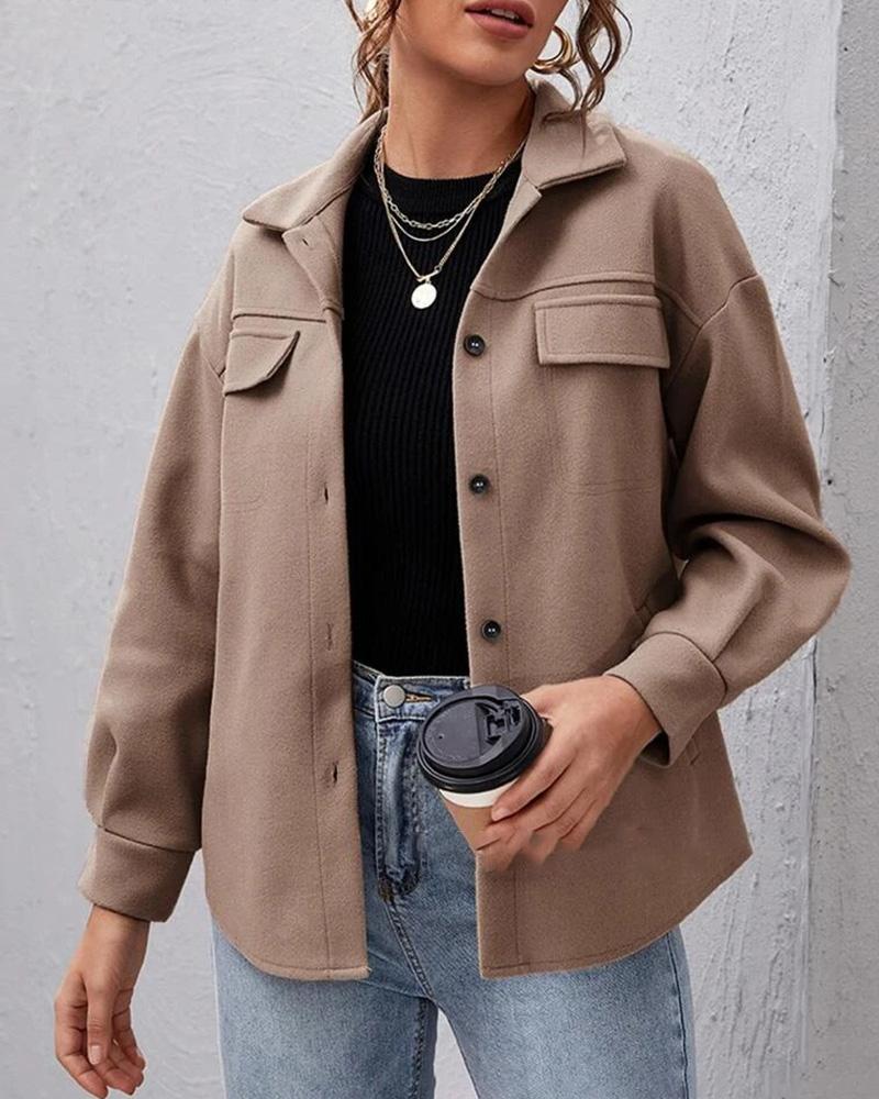 

Long Sleeve Button Design Coat, Coffee