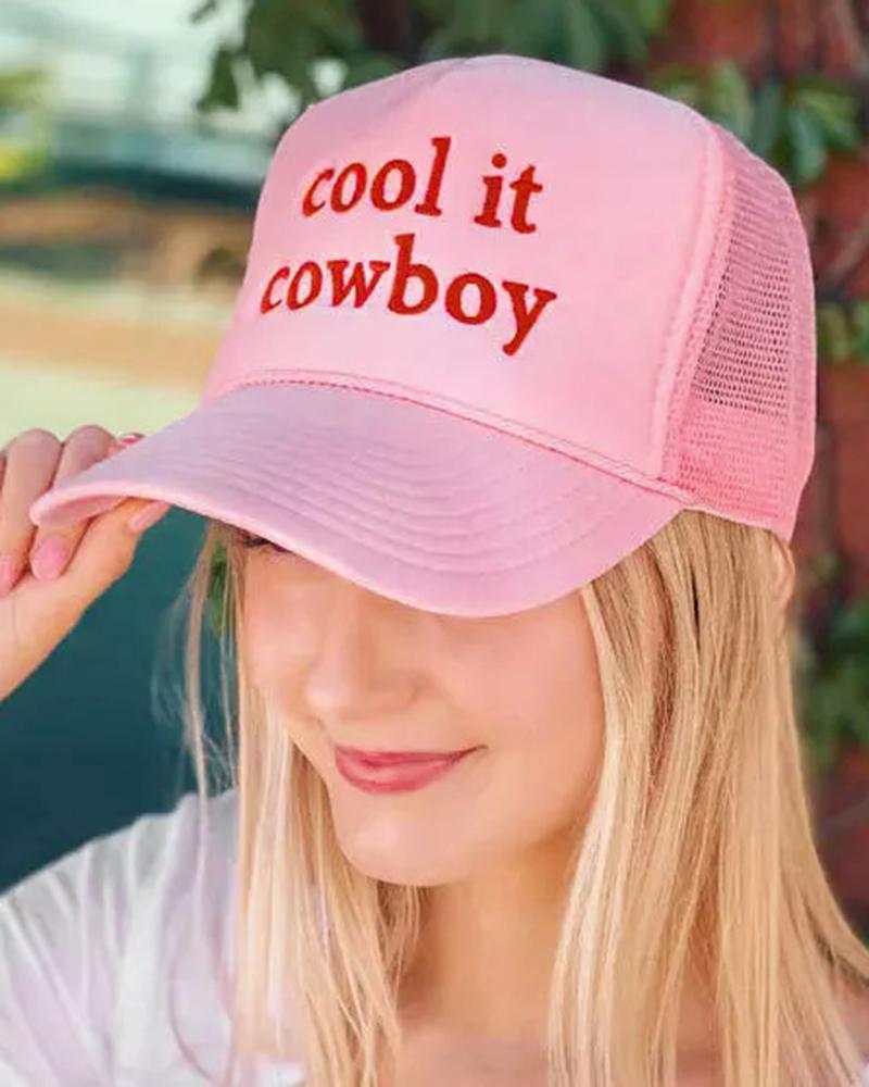 

Cool It Cowboy Letter Embroidery Adjustable Strap Baseball Cap, Pink