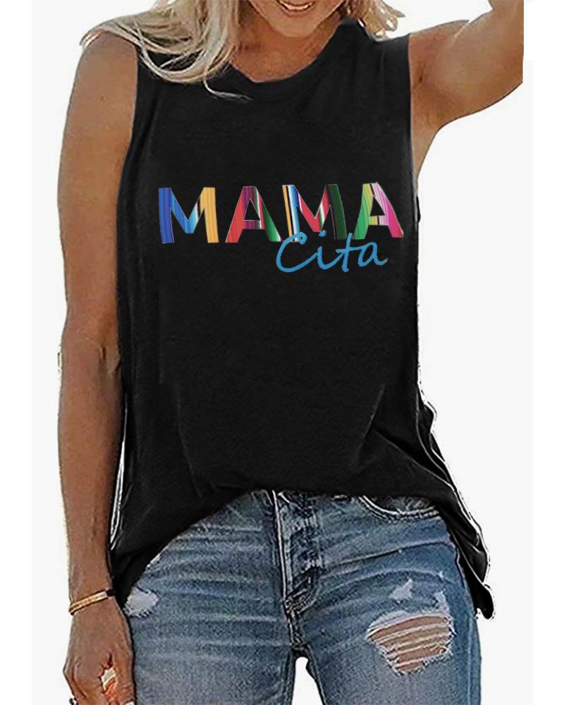 

Mother' Day Mamacita Print Casual Tank Top, Black