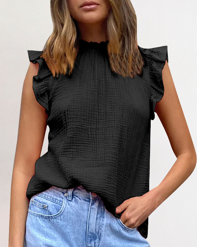 

Flutter Sleeve Frill Hem Chiffon Top, Black