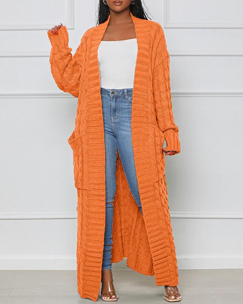 

Open Front Cable Knit Longline Cardigan, Orange