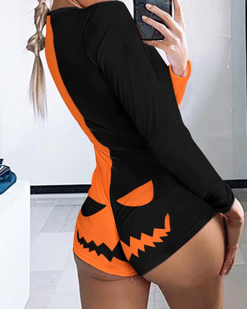 

Halloween Graphic Print Colorblock Adult Onesie, Orange