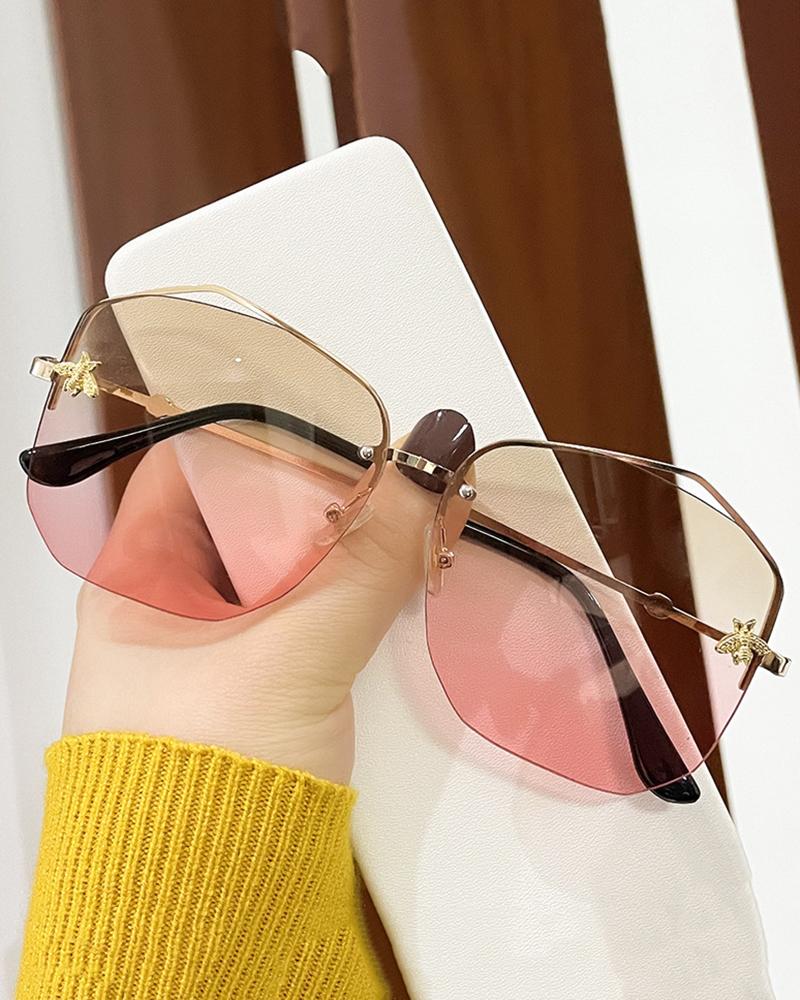 

1Pair Half Metal Frame Bee Pattern Ombre Sunglasses, Style3