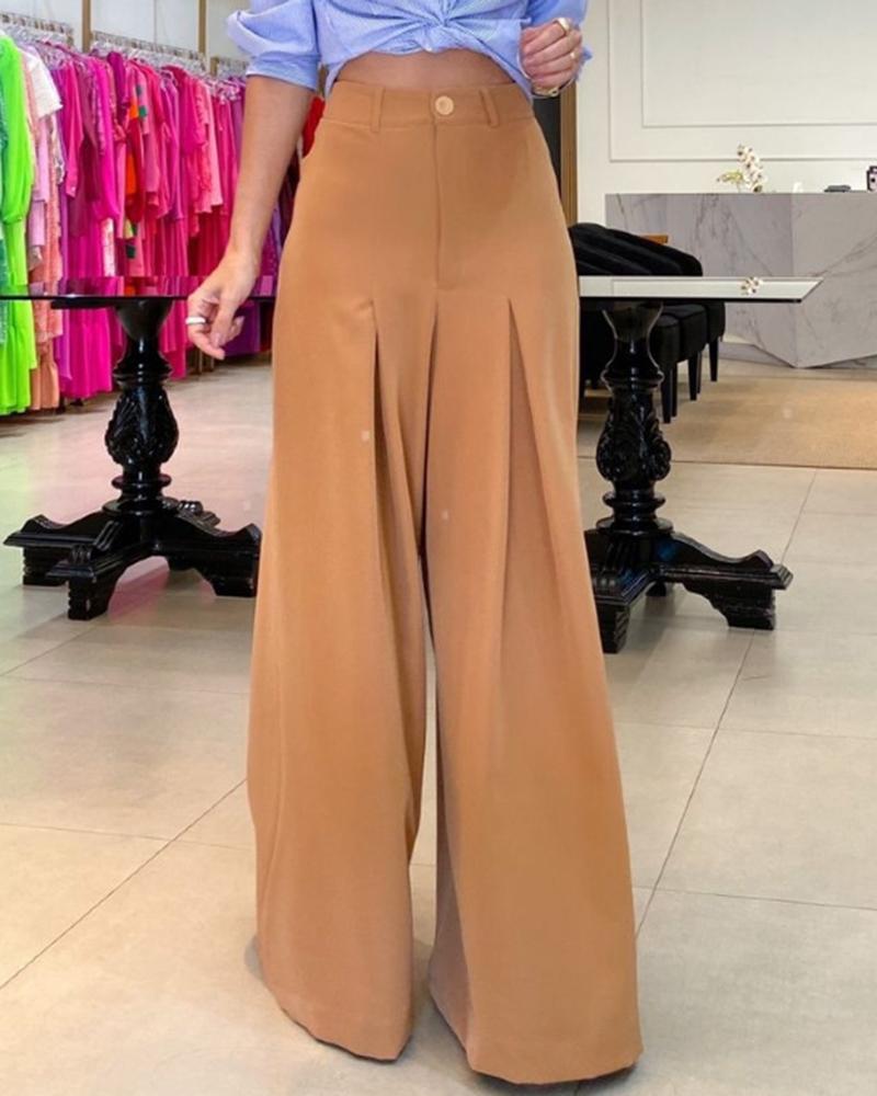 

High Waist Ruched Wide Leg Pants, Khaki