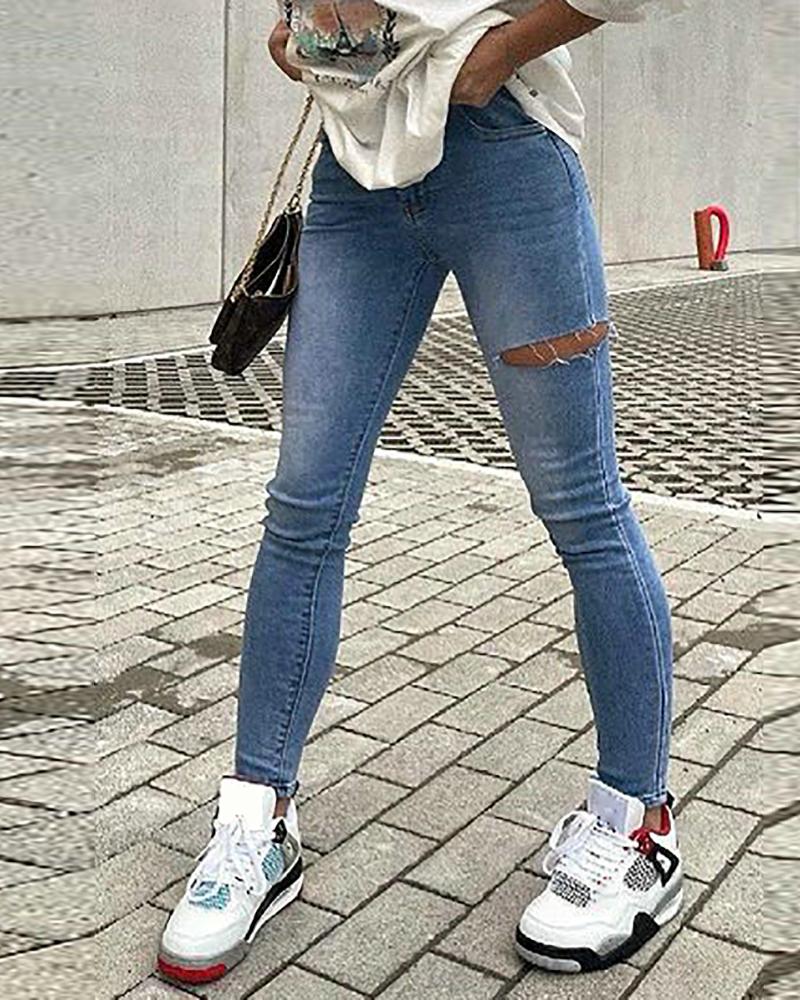 

Pocket Design Cutout Skinny Jeans, Blue