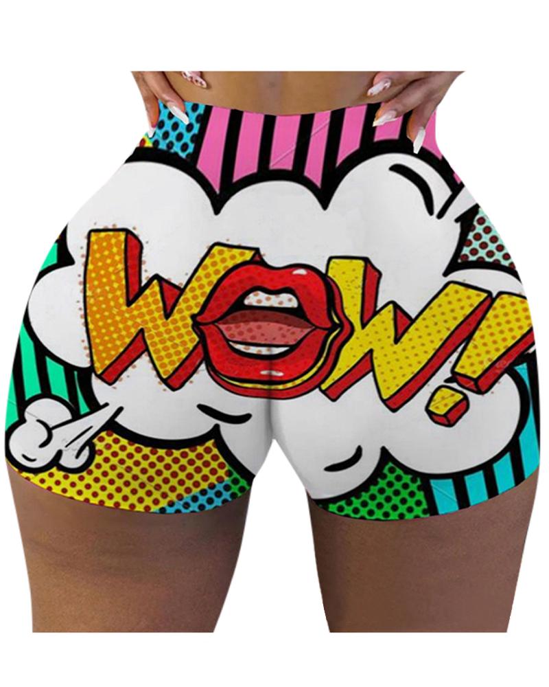 

Creative Cartoon Print Skinny Short Pants, Style2