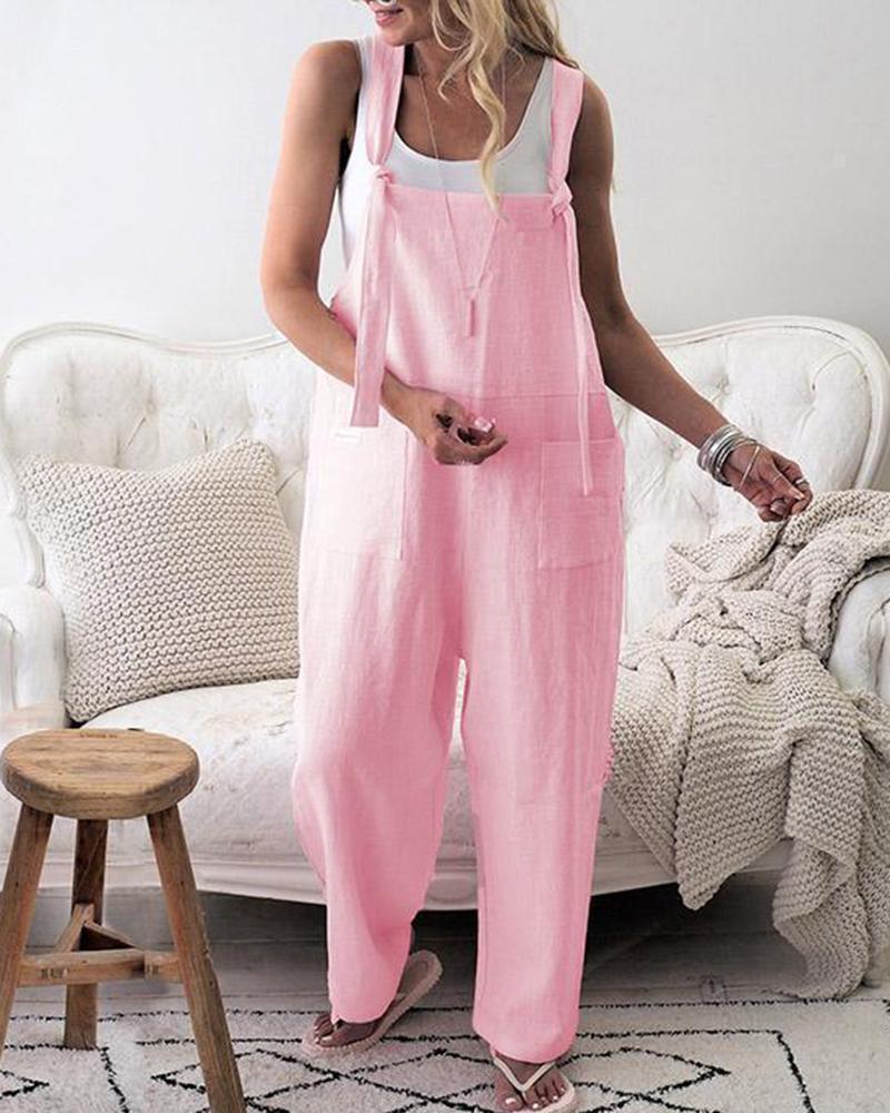 

Pocket Design Casual Suspender Jumpsuit, Light pink