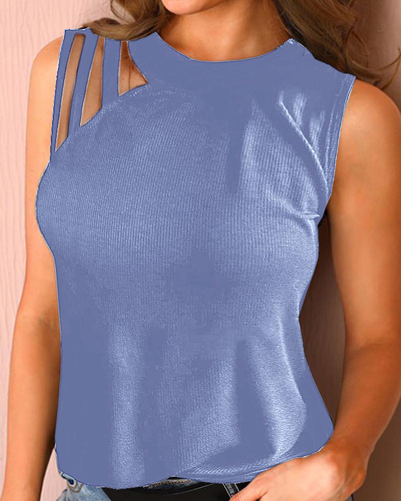 

Cutout Plain Round Neck Top, Light blue