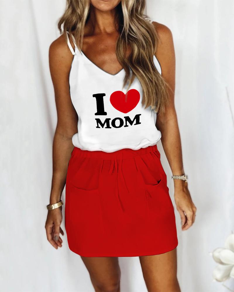 

Mother' Day Letter Heart Print Colorblock Casual Dress, Red