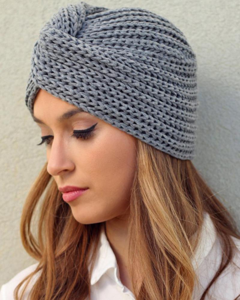 

Twisted Headwrap Knit Beanie Hat, Gray