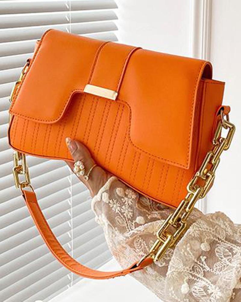 

Quilted Asymmetrical Chain Strap Shoulder Bag, Orange