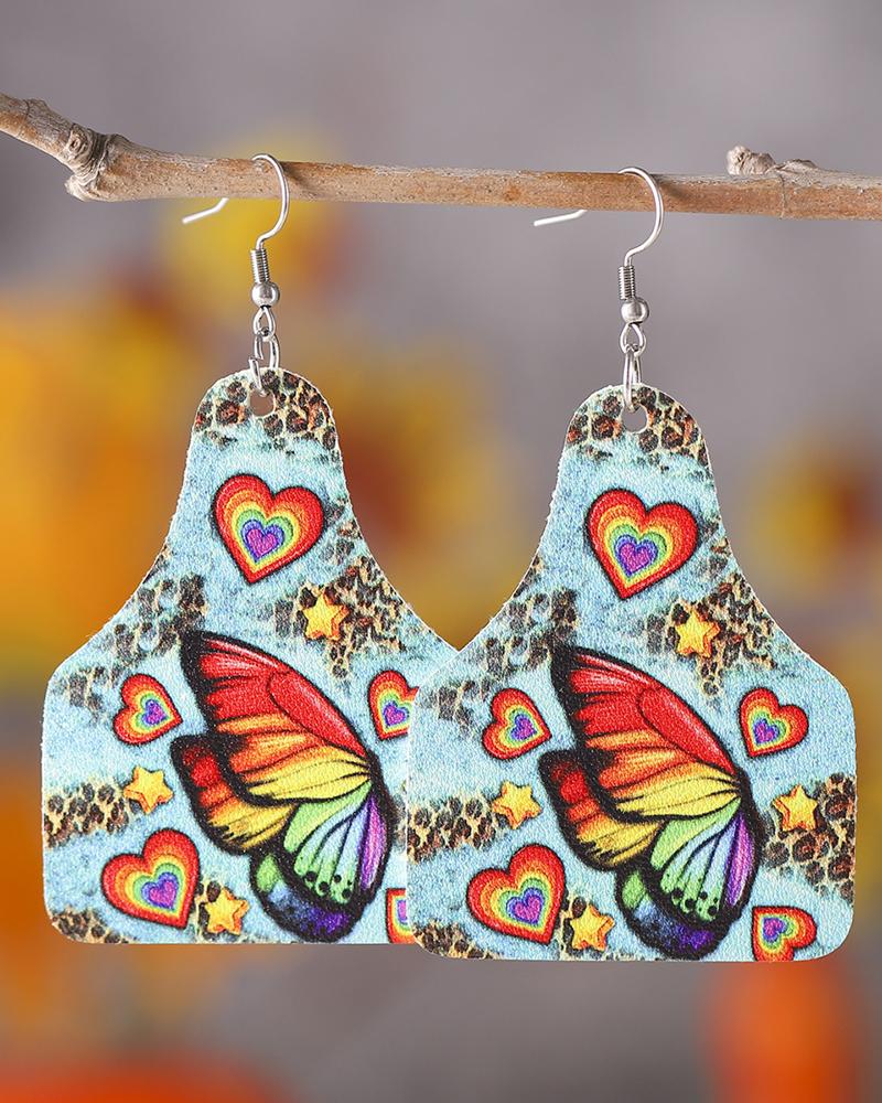 

1Pair Butterfly Heart Leopard Asymmetrical Drop Hook Earrings, Blue