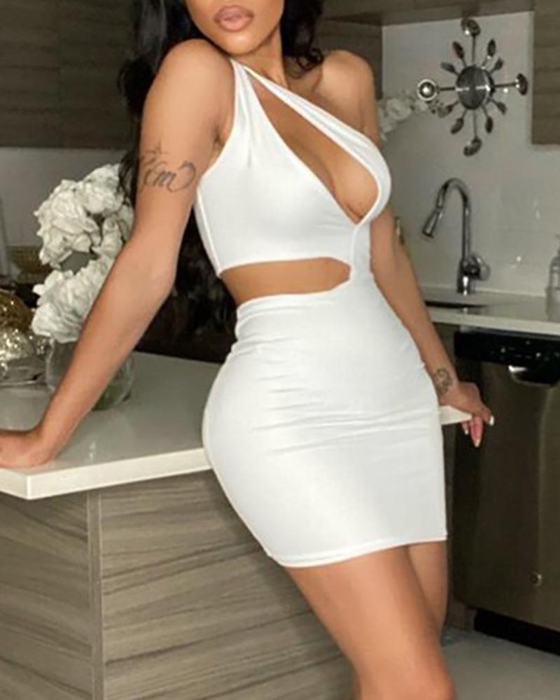 

Cutout One Shoulder Ruched Bodycon Dress, White