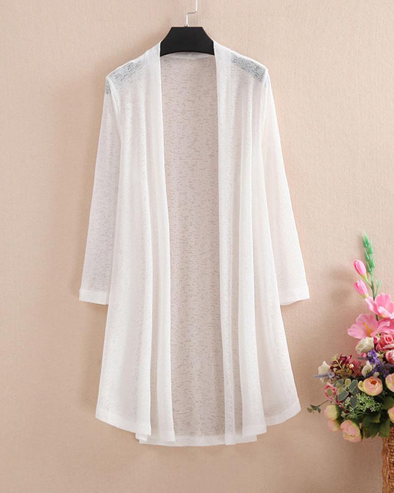

Plus Size Long Sleeve Open Front Top, White