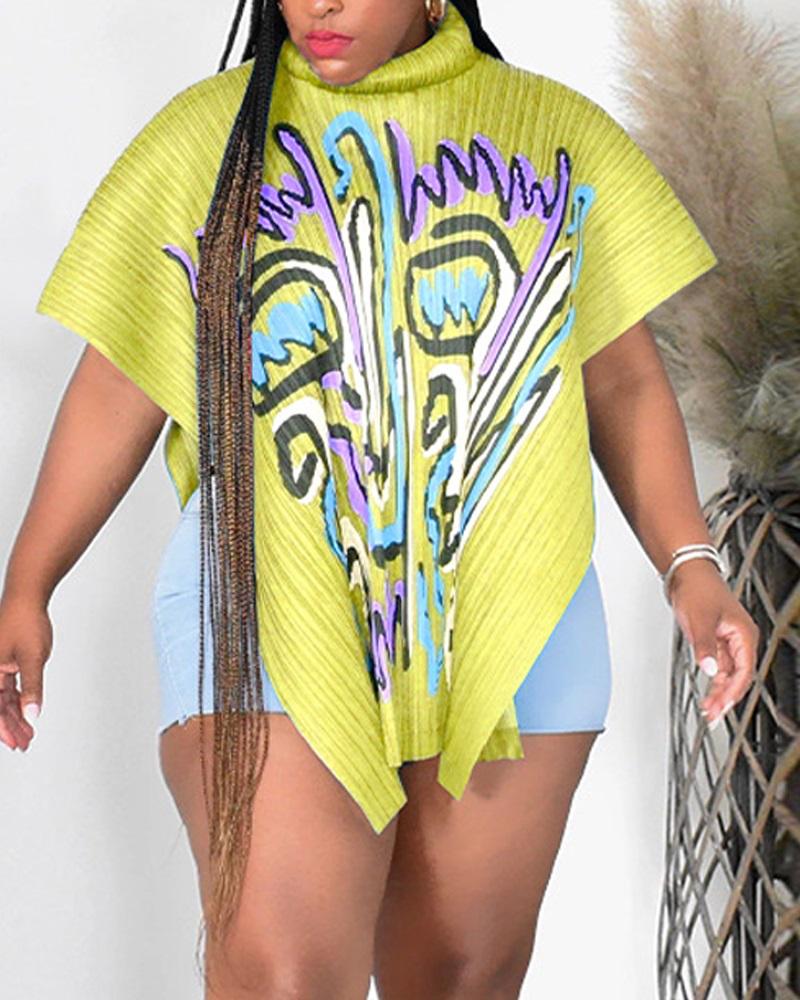 

Abstract Print Batwing Sleeve Asymmetrical Top, Yellow