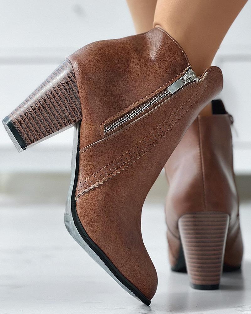 

Side Zip Chunky Martin Boots, Brown