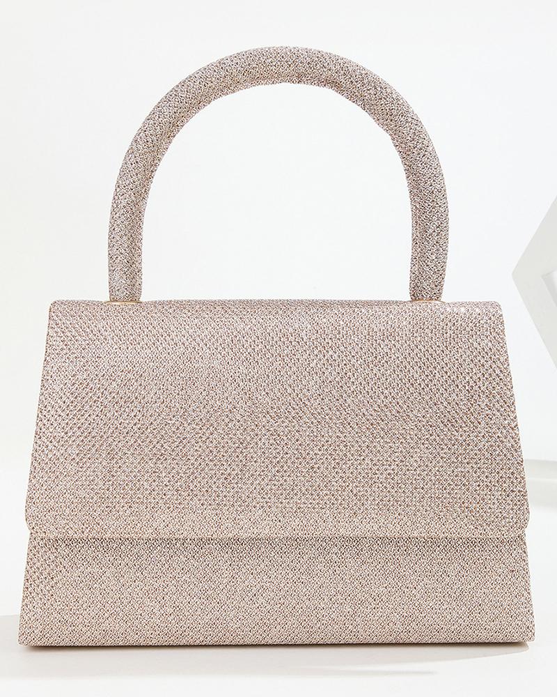 

Glitter Top Handle Flap Evening Handbag, Champagne