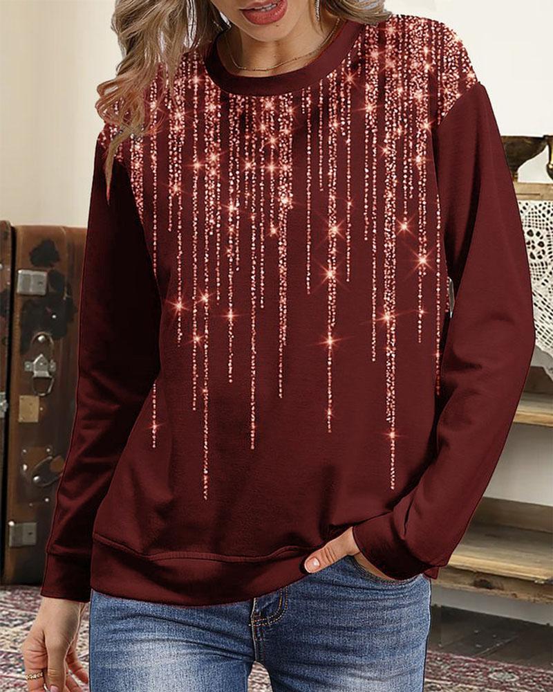 

Star Print Long Sleeve Sweatshirt, Wine red