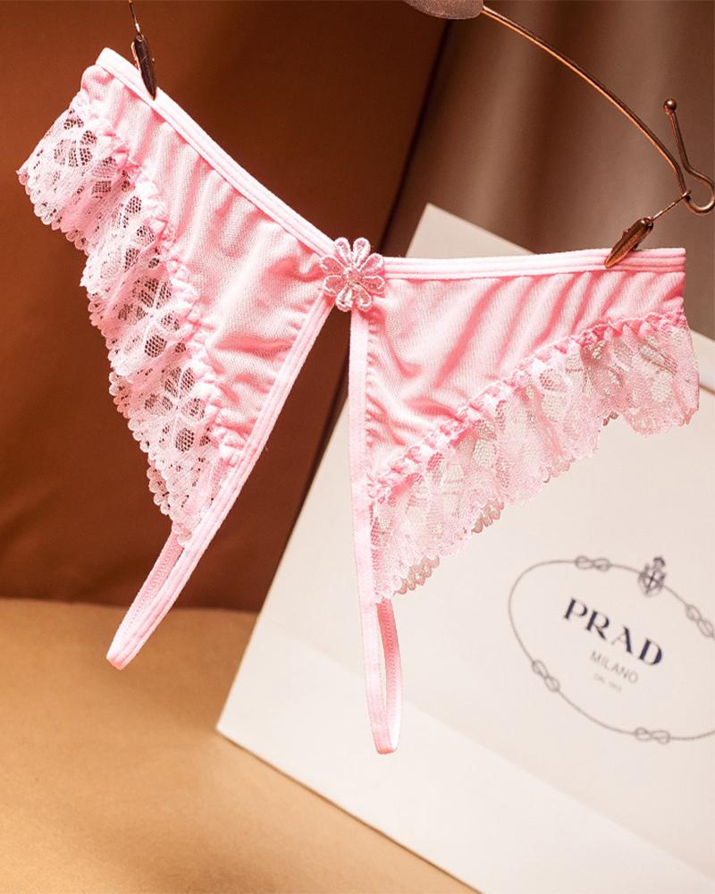 

See-through Splicing Lace Low Waist Panties, Pink