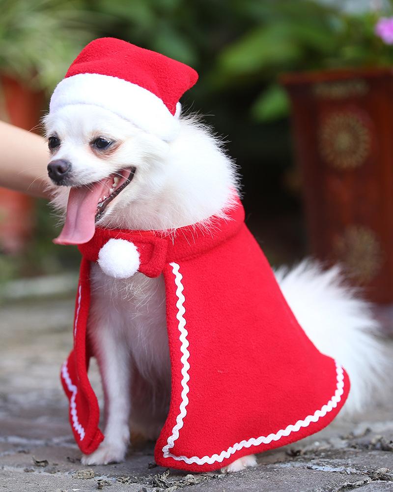 

2PCS Christmas Pet Costume Set Xmas Santa Hat Cloak Puppy Kitten Small Cats Dogs Pets Holiday Party Cosplay Costumes, Red