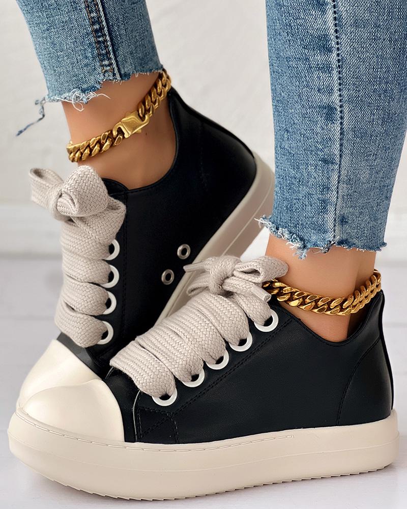 

Colorblock Lace-up Wide Strap Sneakers, Black