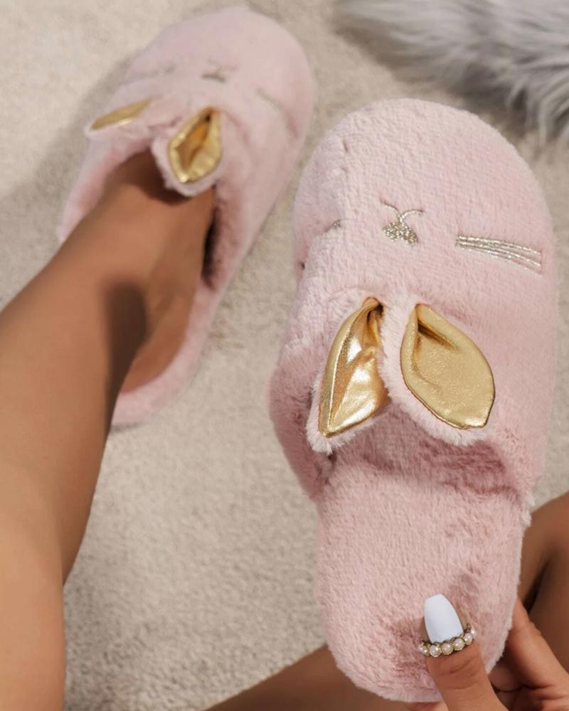 

Cartoon Rabbit Fuzzy Slippers, Light pink