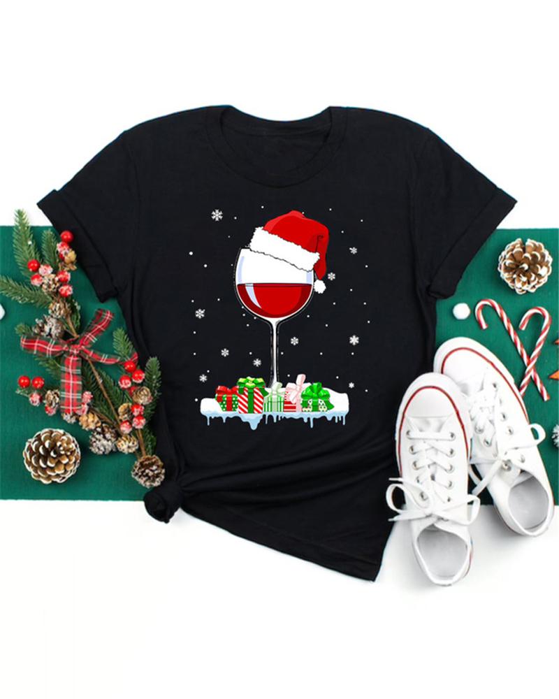 

Christmas Graphic Print Short Sleeve Top, Style1