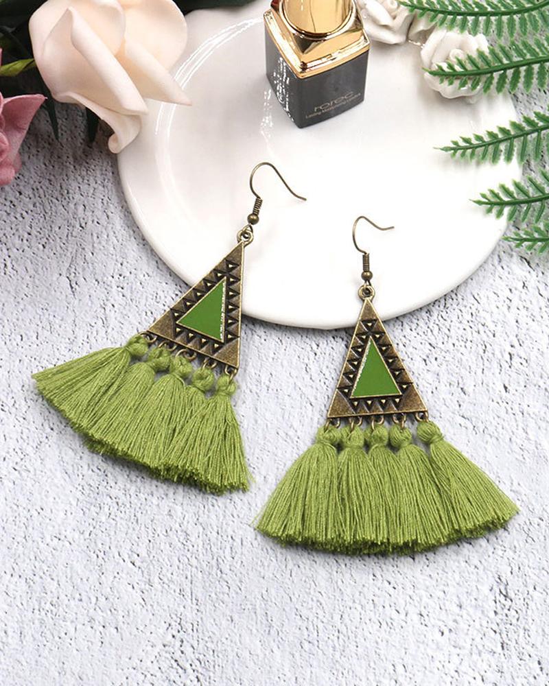 

1Pair Tassel Decor Drop Earrings, Green