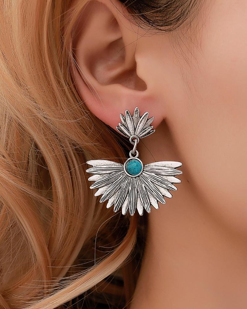 

1Pair Vintage Clan Plants Pattern Drop Earrings, Silver