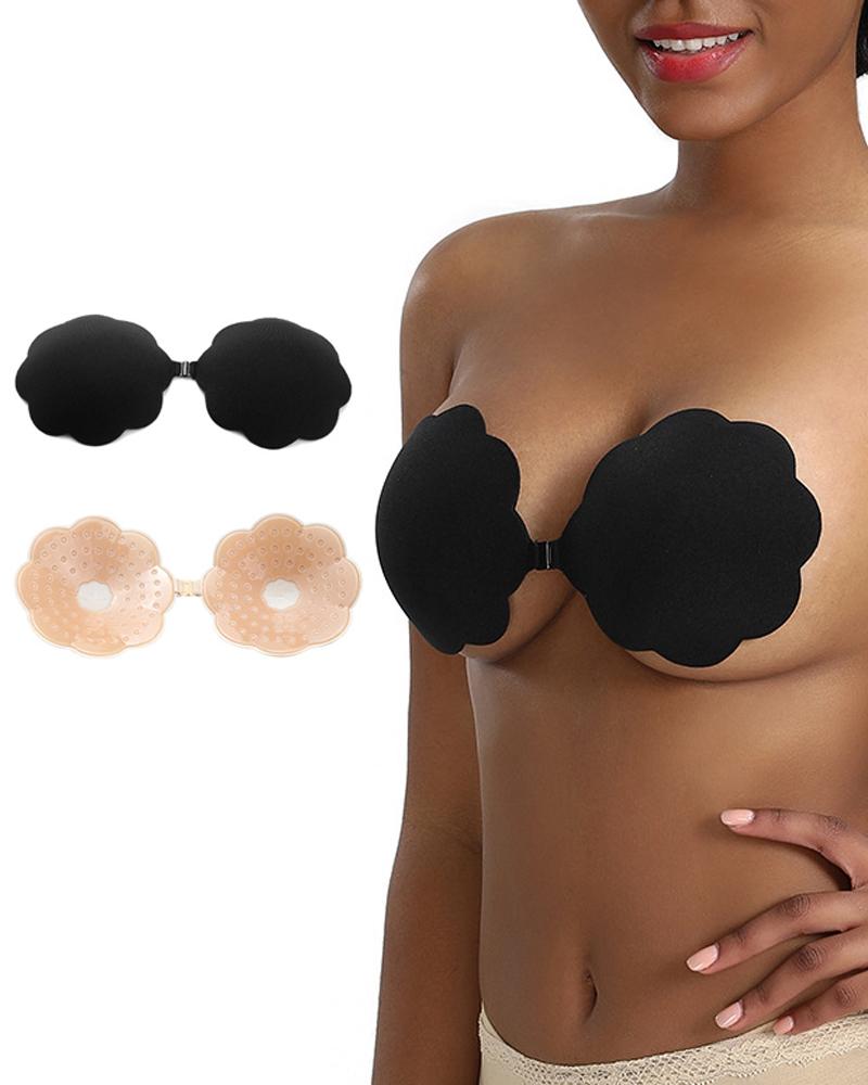 

Floral Shaped Silicone Push Up Invisible Bra Strapless Self Adhesive Nipple Cover Bust Lifter, Black