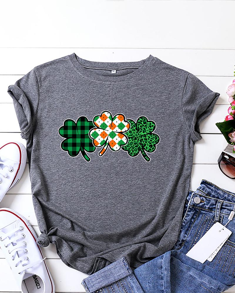

Clover Print Casual T-shirt, Dark grey