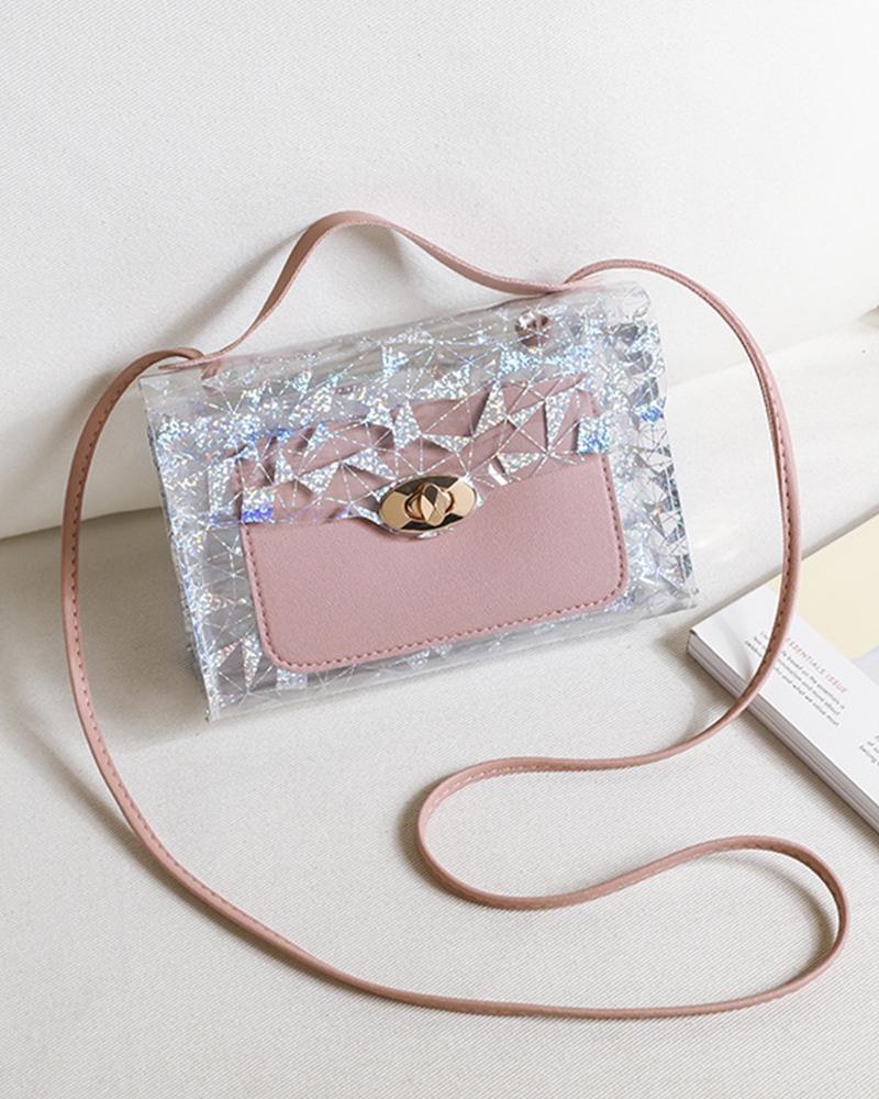 

Clear Twist Lock Flap Shoulder Bag, Pink