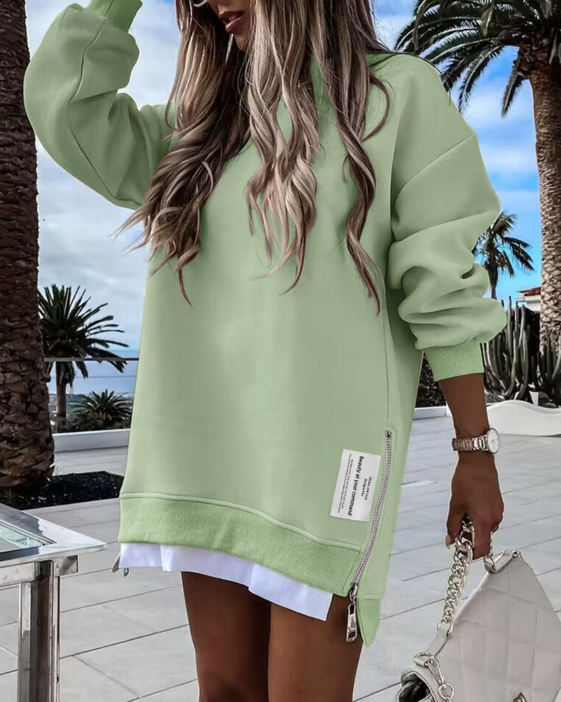 

Vestido estilo sudadera con diseño de cremallera de manga larga, Light green