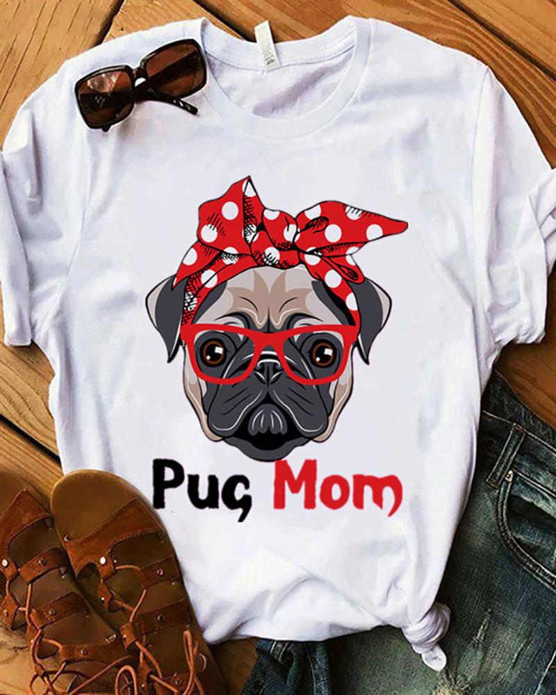 

Animal Letter Print Round Neck T-shirt, Style6