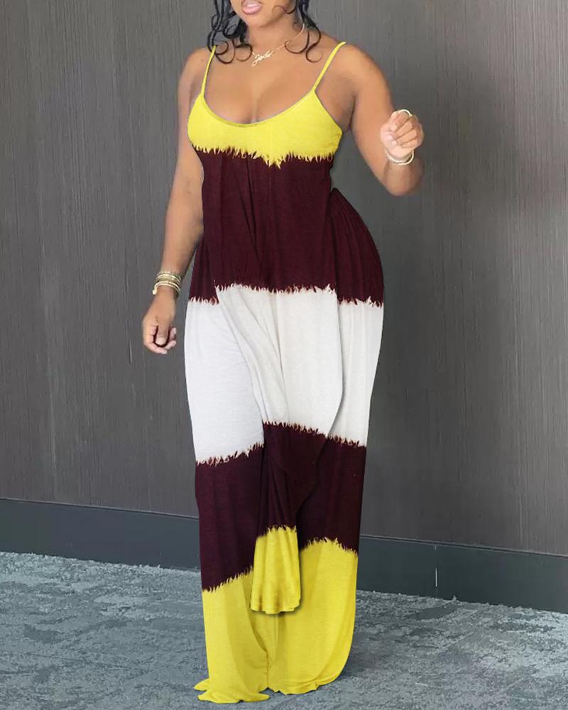 

Asymmetrical Spaghetti Strap Colorblock Top & Pants Set, Yellow
