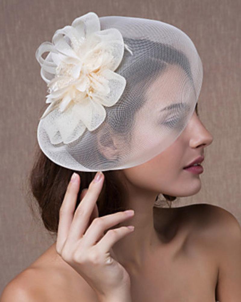 

Feather Fascinator Hat Flower Mesh Hair Clip Hairpin Hats Bridal Wedding Cocktail Tea Party Headwear, White