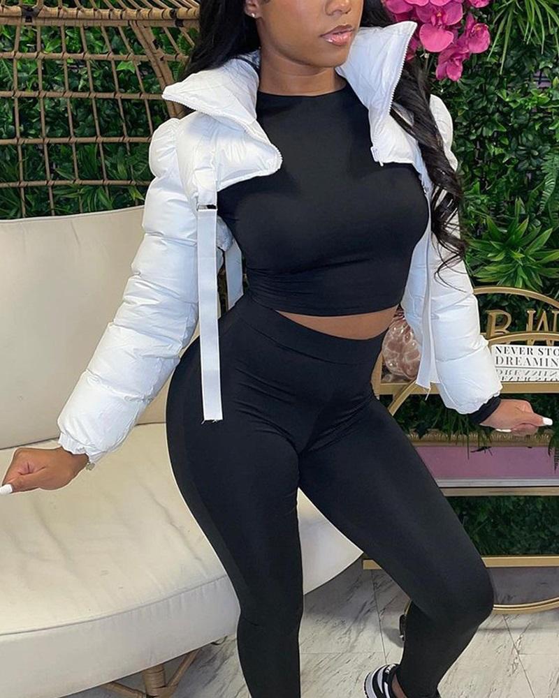 

Long Sleeve Super Crop Quilted Puffer Coat, White