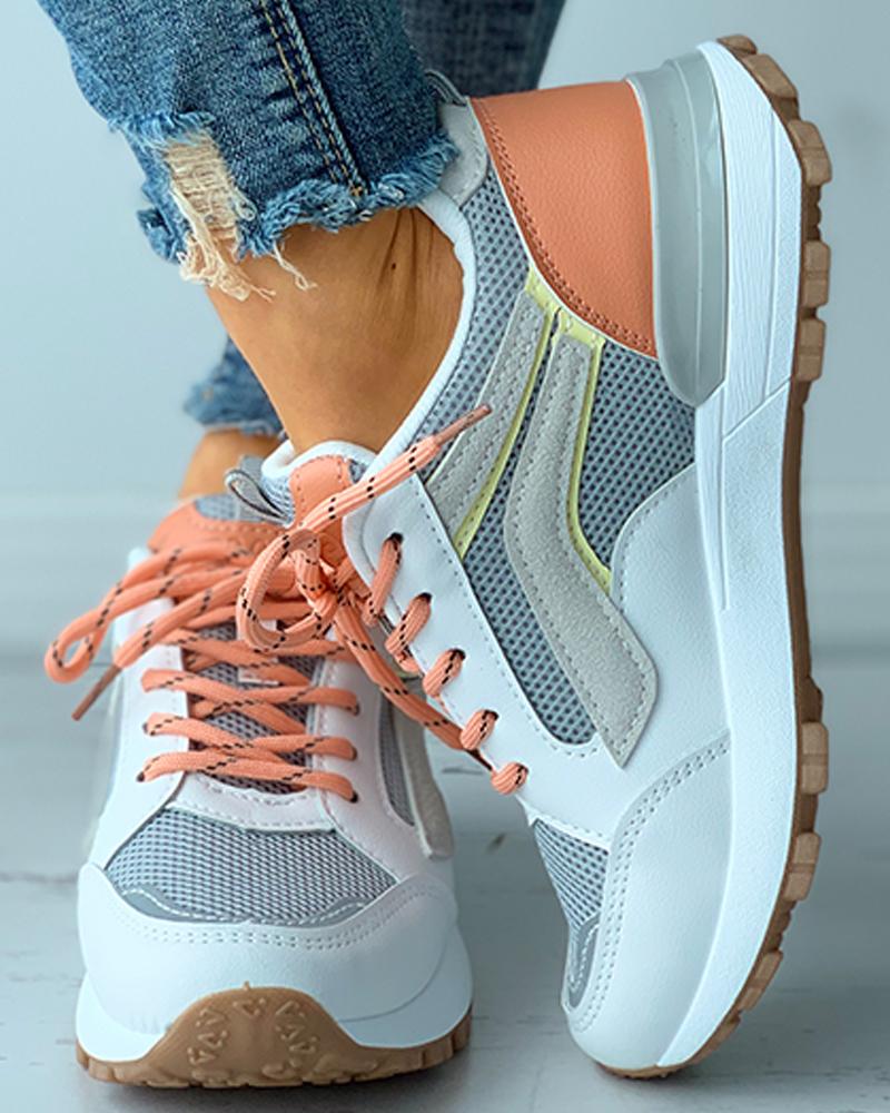 

Colorblock Lace-up Breathable Casual Sneaker, Orange