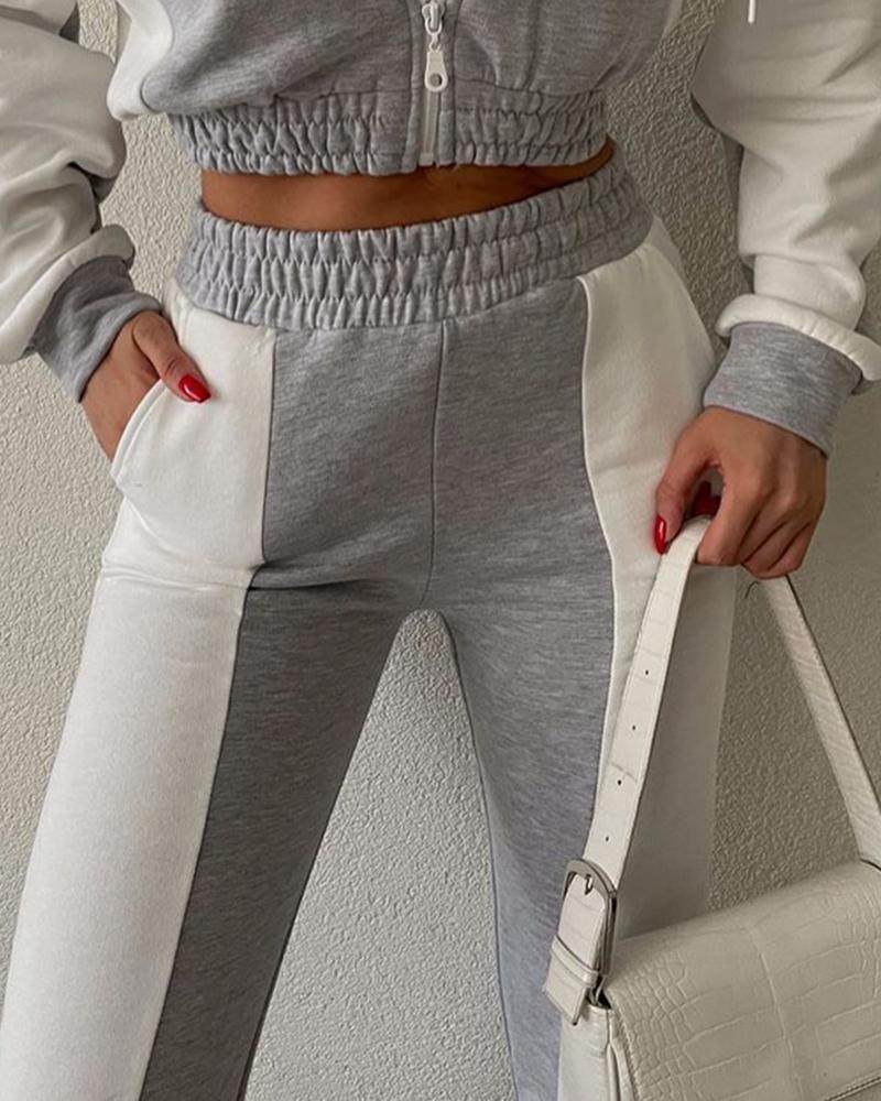 Colorblock High Waist Casual Pants